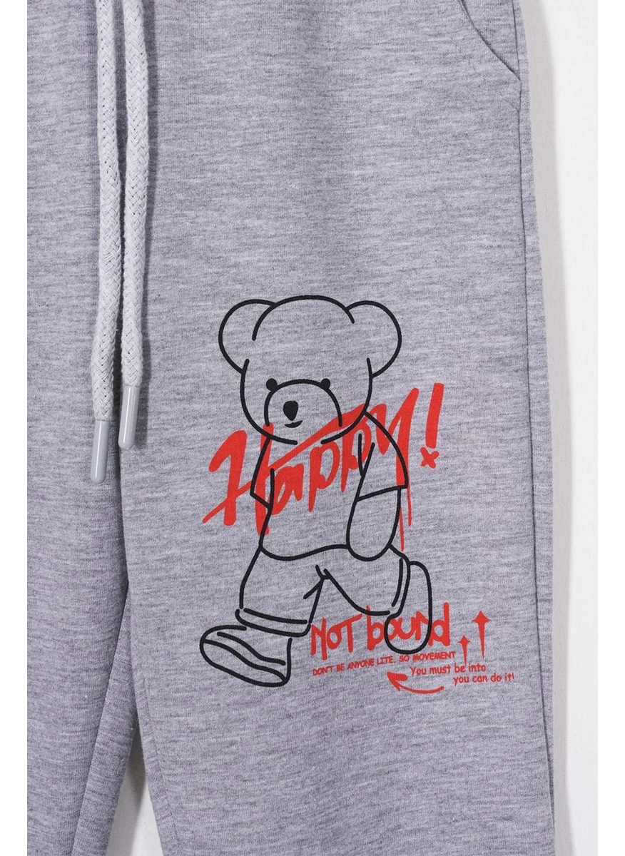 زيبكيدز Happy Bear Printed Gray Color Boy Tracksuit Single Bottom