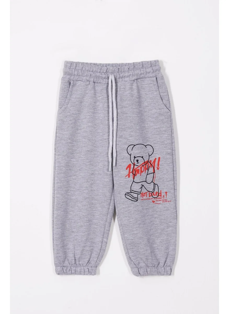 زيبكيدز Happy Bear Printed Gray Color Boy Tracksuit Single Bottom