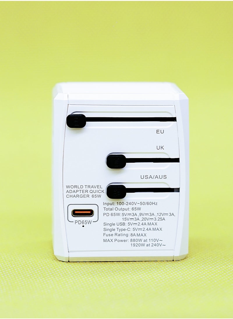 Ayeeb PD65W Multifunctional Portable Universal International Travel Power Adapter,All in one USB Type C 5-Port GaN Fast Wall Charger Converter Plug Compatible with Macbook, iPhone, iPad and electronics  - Image 3