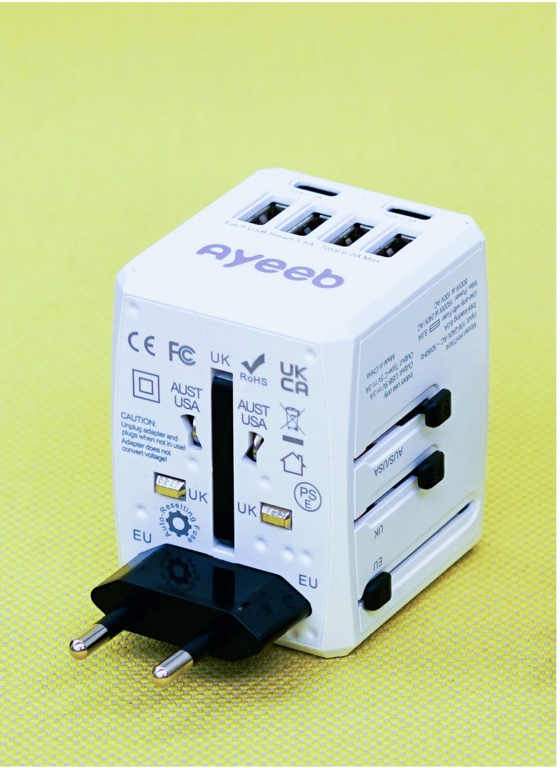 Ayeeb PD65W Multifunctional Portable Universal International Travel Power Adapter,All in one USB Type C 5-Port GaN Fast Wall Charger Converter Plug Compatible with Macbook, iPhone, iPad and electronics  - Image 4