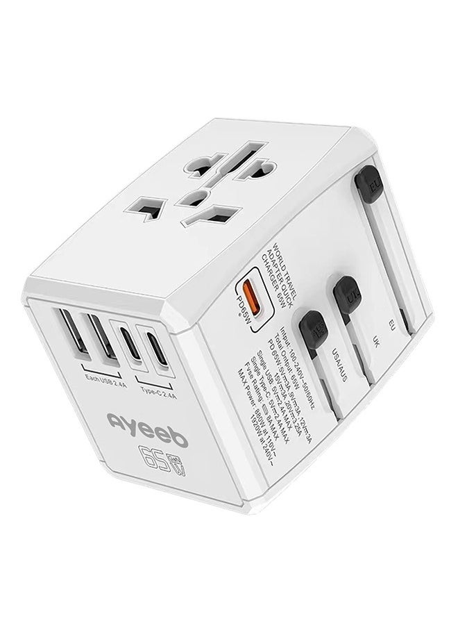 Ayeeb PD65W Multifunctional Portable Universal International Travel Power Adapter,All in one USB Type C 5-Port GaN Fast Wall Charger Converter Plug Compatible with Macbook, iPhone, iPad and electronics  - Image 1