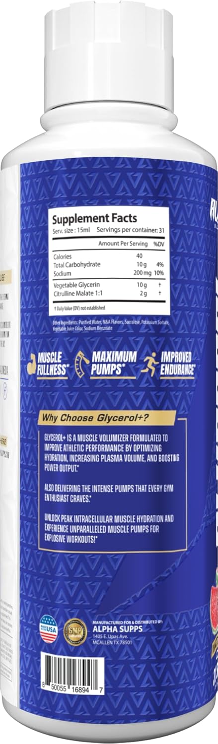 ALPHA SUPPS Glycerol Liquid Pump Formula  HighPerformance StimulantFree Liquid Glycerol and Citrulline Supplement for Enhanced Hydration Endurance  Muscle Pumps 31 Servings Watermelon Candy - Image 4