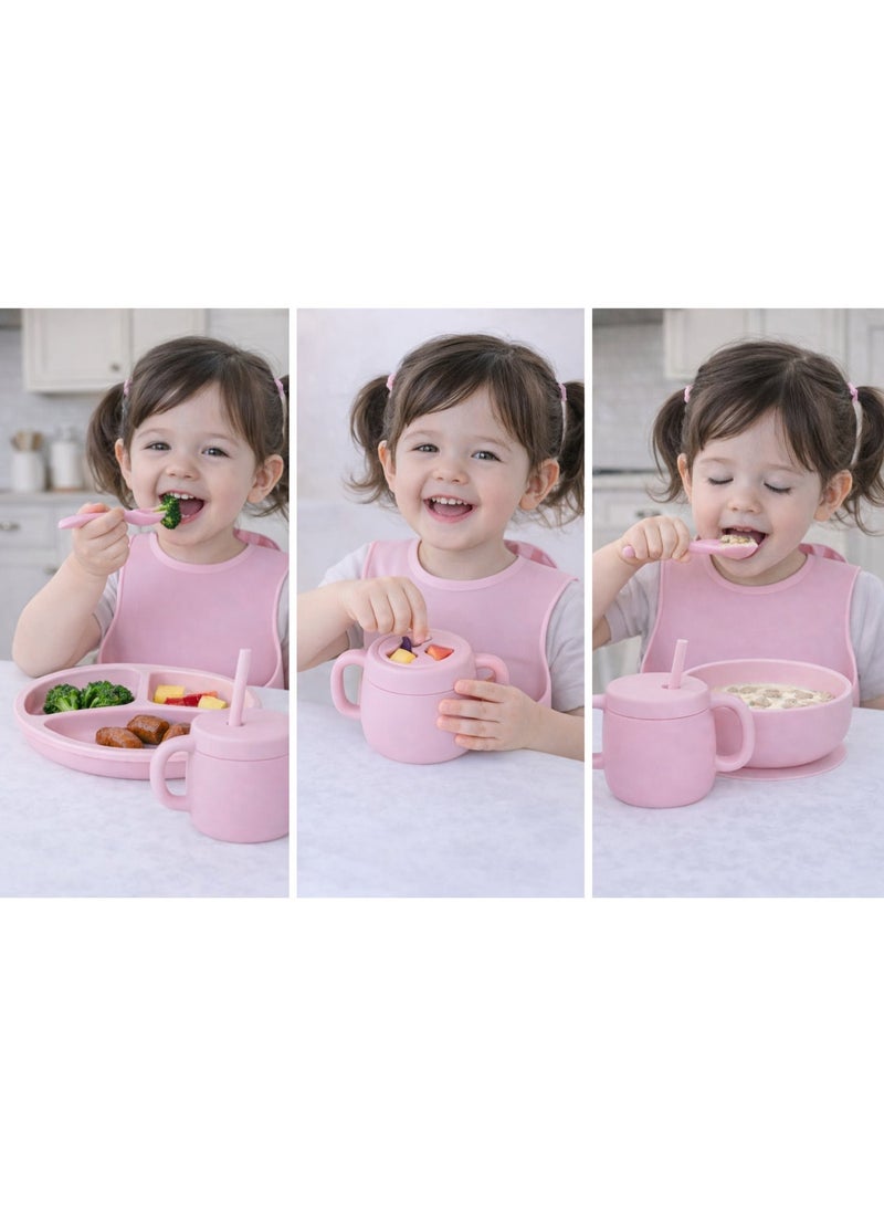 9 قطع- طقم تغذية أطفال من السيليكون خالٍ من BPA – وردي - Image 3