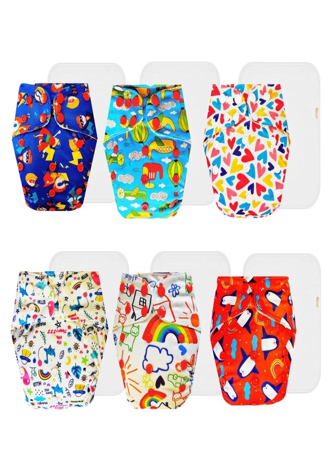 Dumbledo Premium Cloth Diaper with Cotton Insert (Pack of 6) | Dry Feel and Comfortable | Reusable & Washable | Quick Dry | Worry-Free Diapering | 3 Months - 3 Years | Unisex Baby - Image 1