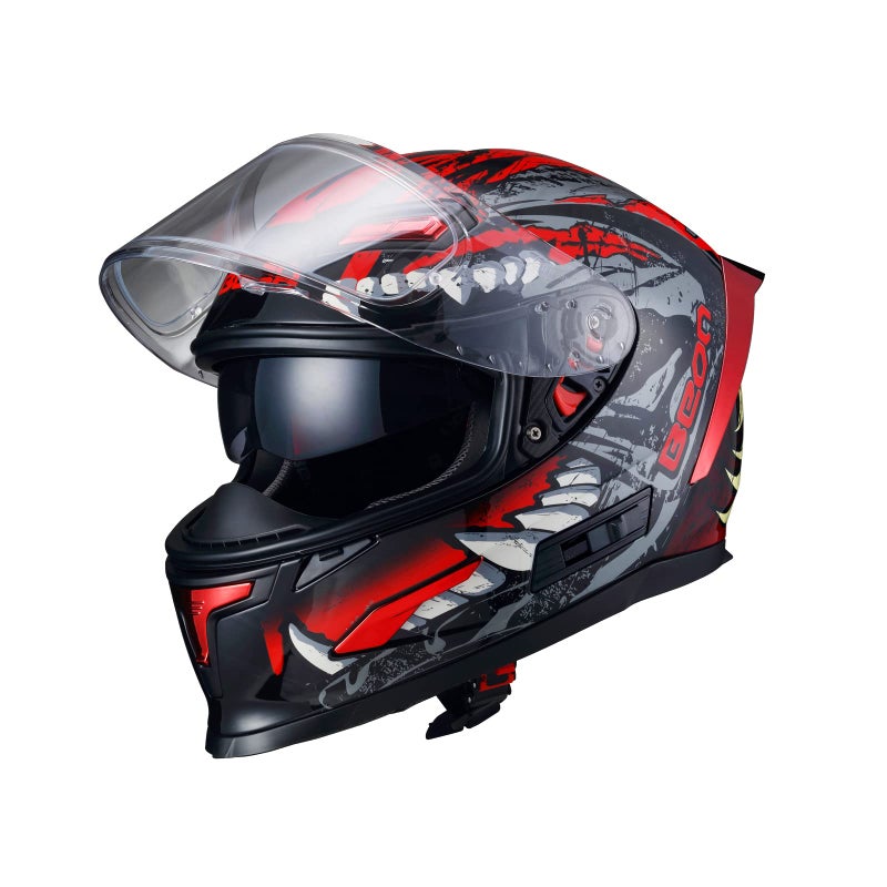 BEON Full Face Motorcycle Helmet, Street Bike Helmet with Clear&Tinted Visors and Multiple Vents, Motocross Casco DOT Approved for Adult Men Women, S-XL (S, Glossy Red) - Image 2