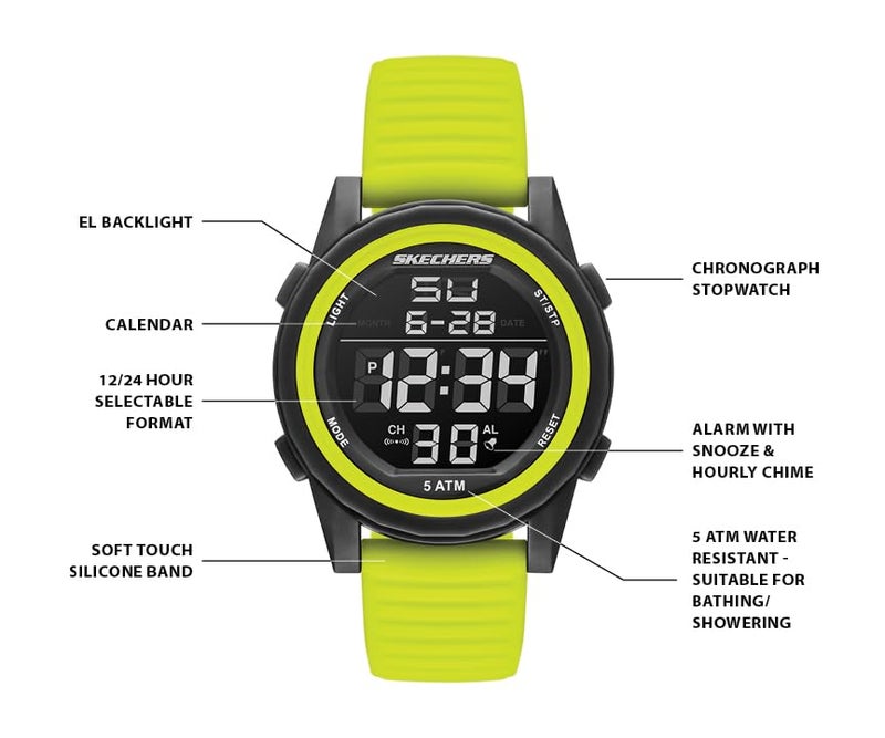 Skechers Men's Masongate Digital Green Silicone Watch - Image 4