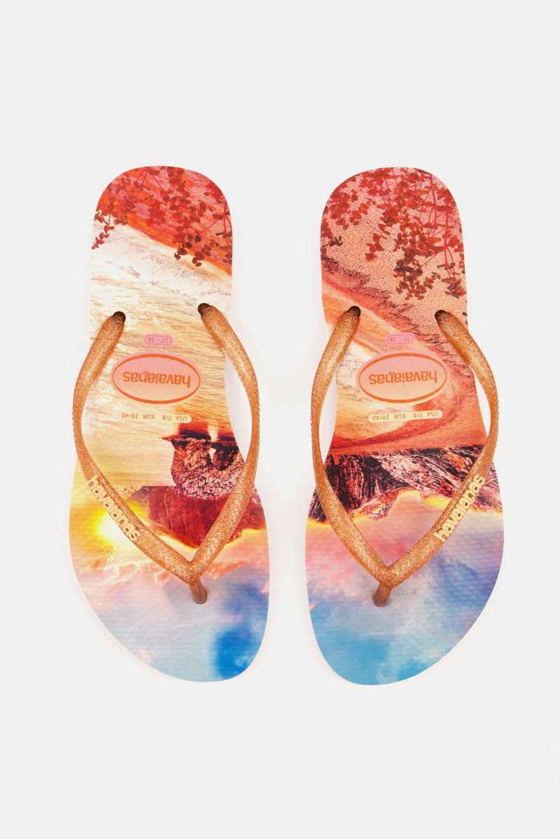 Havaianas Women Style 2 Slim Paisage Flip Flops, Orange Combo - Image 3