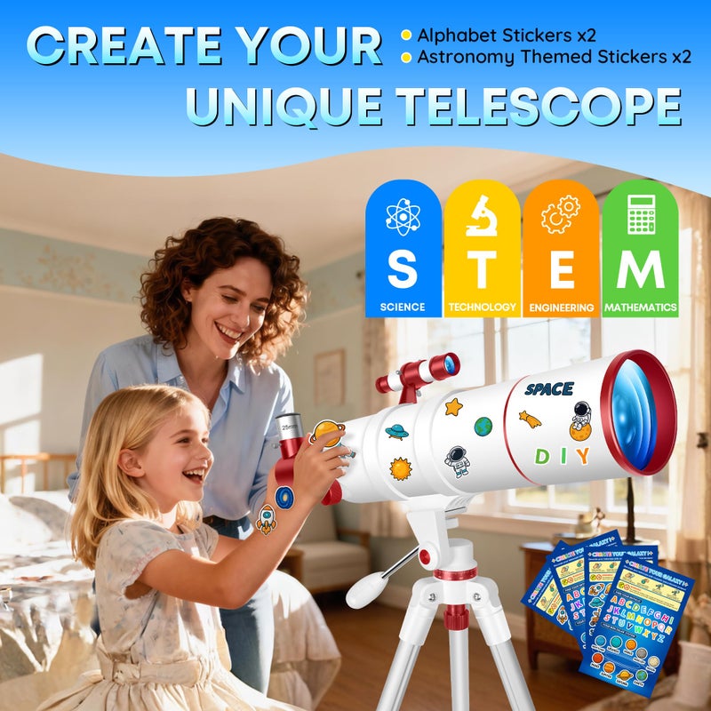 HETEKAN Telescope for Adults Kids & Beginners, 90mm Aperture 550mm Portable Refractor Telescope (22X-165X) with AZ Tripod, Phone Adapter, Carry Bag and Decorative Stickers - Image 5