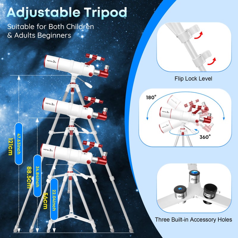 HETEKAN Telescope for Adults Kids & Beginners, 90mm Aperture 550mm Portable Refractor Telescope (22X-165X) with AZ Tripod, Phone Adapter, Carry Bag and Decorative Stickers - Image 4