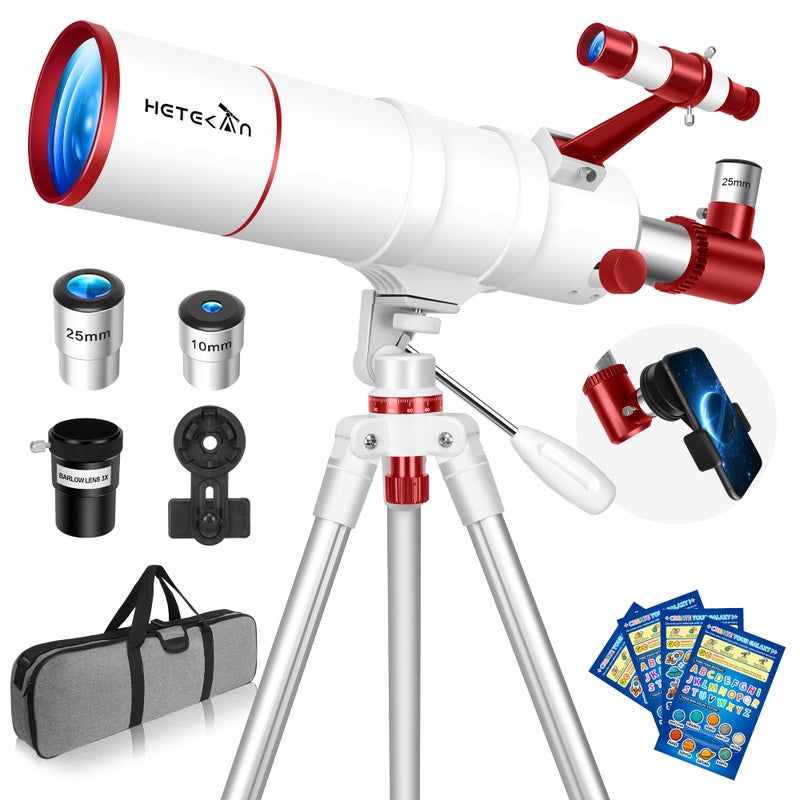 HETEKAN Telescope for Adults Kids & Beginners, 90mm Aperture 550mm Portable Refractor Telescope (22X-165X) with AZ Tripod, Phone Adapter, Carry Bag and Decorative Stickers - Image 1