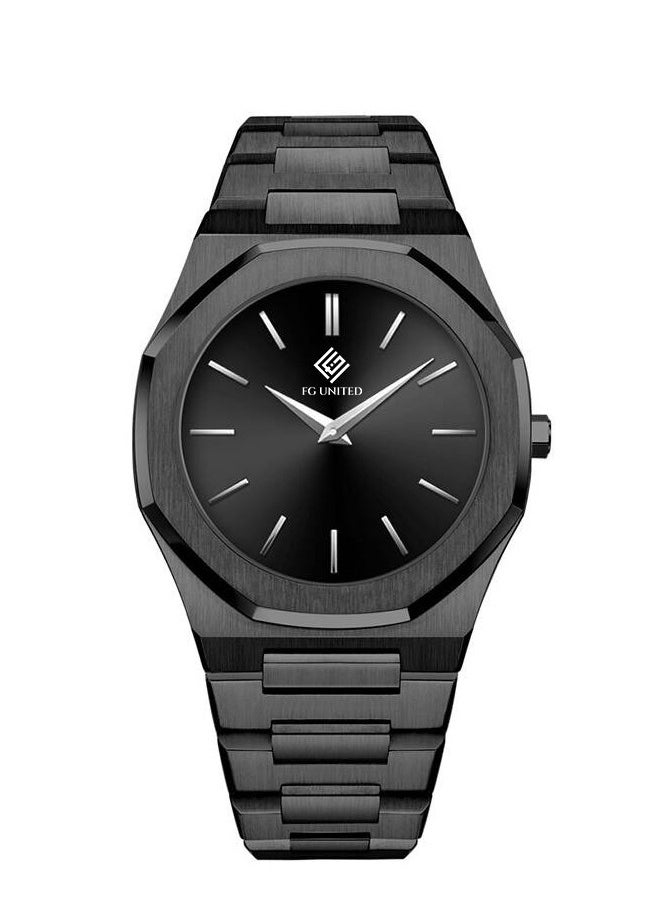 FG UNITED - Mens Thin Design Black Dial Stainless Steel Watch 41mm - FG7007 - Image 1