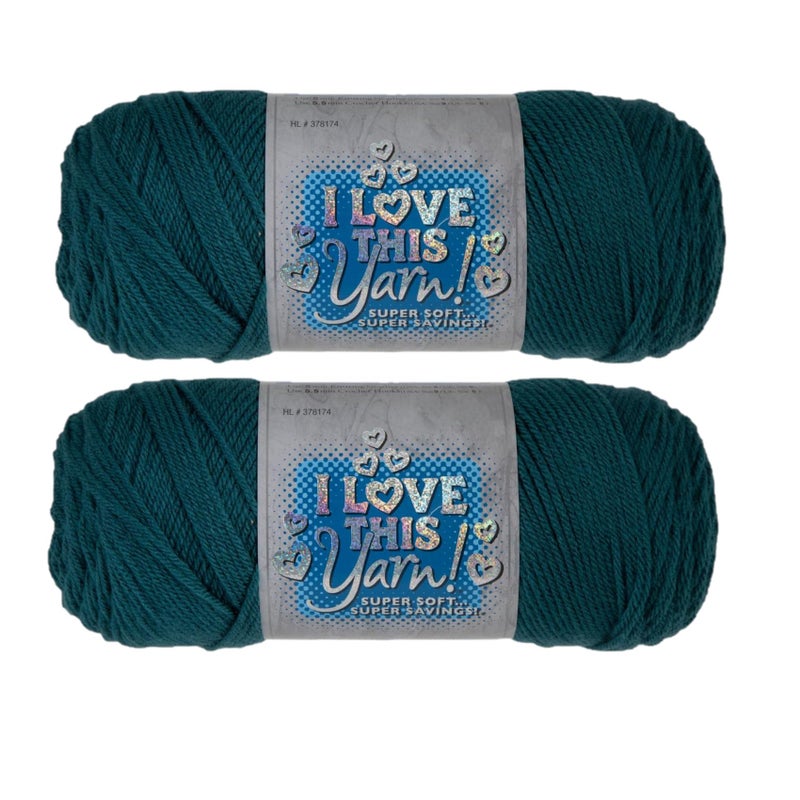 Hobby Lobby I Love This Yarn - 4 Medium 100% Acrylic Yarn for Crocheting & Knitting Blankets, Hats & Accessories, Set of 2, 103 Antique Teal - Image 1
