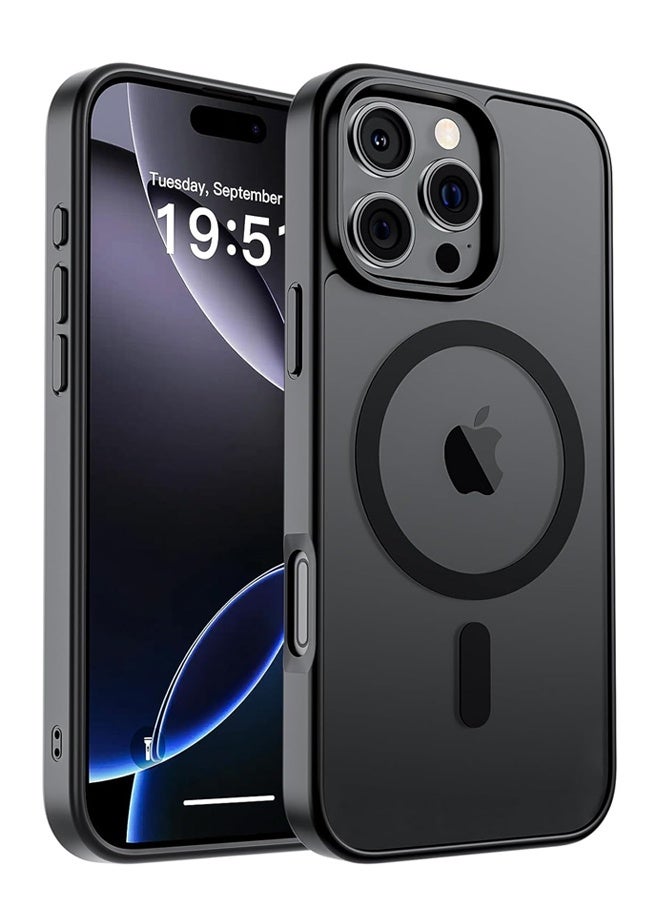 جراب مغناطيسي لهاتف iPhone 16 Pro Max (حماية من السقوط بدرجة عسكرية) غطاء هاتف شفاف غير لامع مقاوم للصدمات، أسود - Image 1