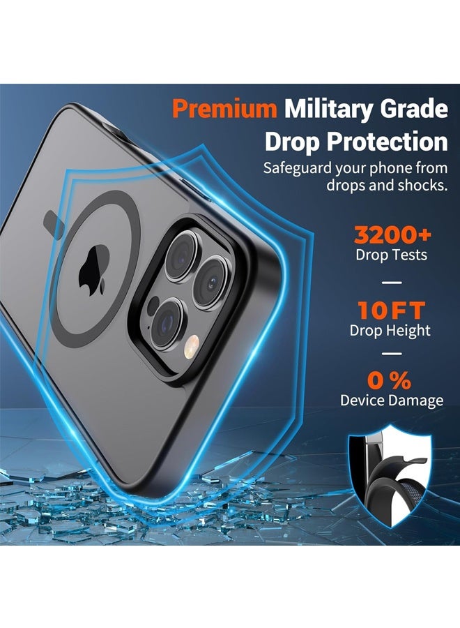جراب مغناطيسي لهاتف iPhone 16 Pro Max (حماية من السقوط بدرجة عسكرية) غطاء هاتف شفاف غير لامع مقاوم للصدمات، أسود - Image 3