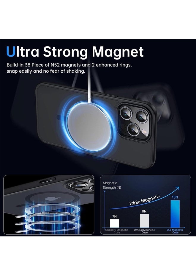 جراب مغناطيسي لهاتف iPhone 16 Pro Max (حماية من السقوط بدرجة عسكرية) غطاء هاتف شفاف غير لامع مقاوم للصدمات، أسود - Image 5