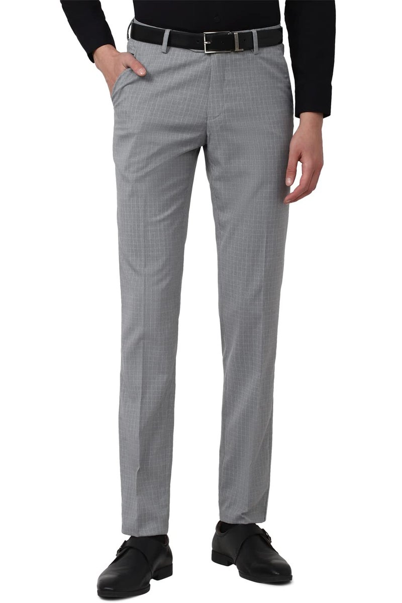 Peter England Men's Textured Everyday Signature Neo-Slim Fit Mid Rise Formal Trouser Light Grey - Image 1