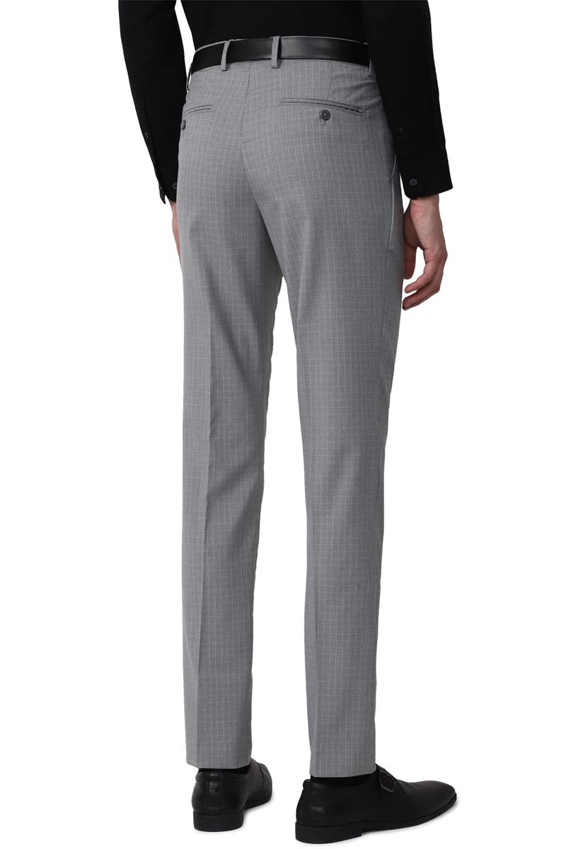 Peter England Men's Textured Everyday Signature Neo-Slim Fit Mid Rise Formal Trouser Light Grey - Image 3