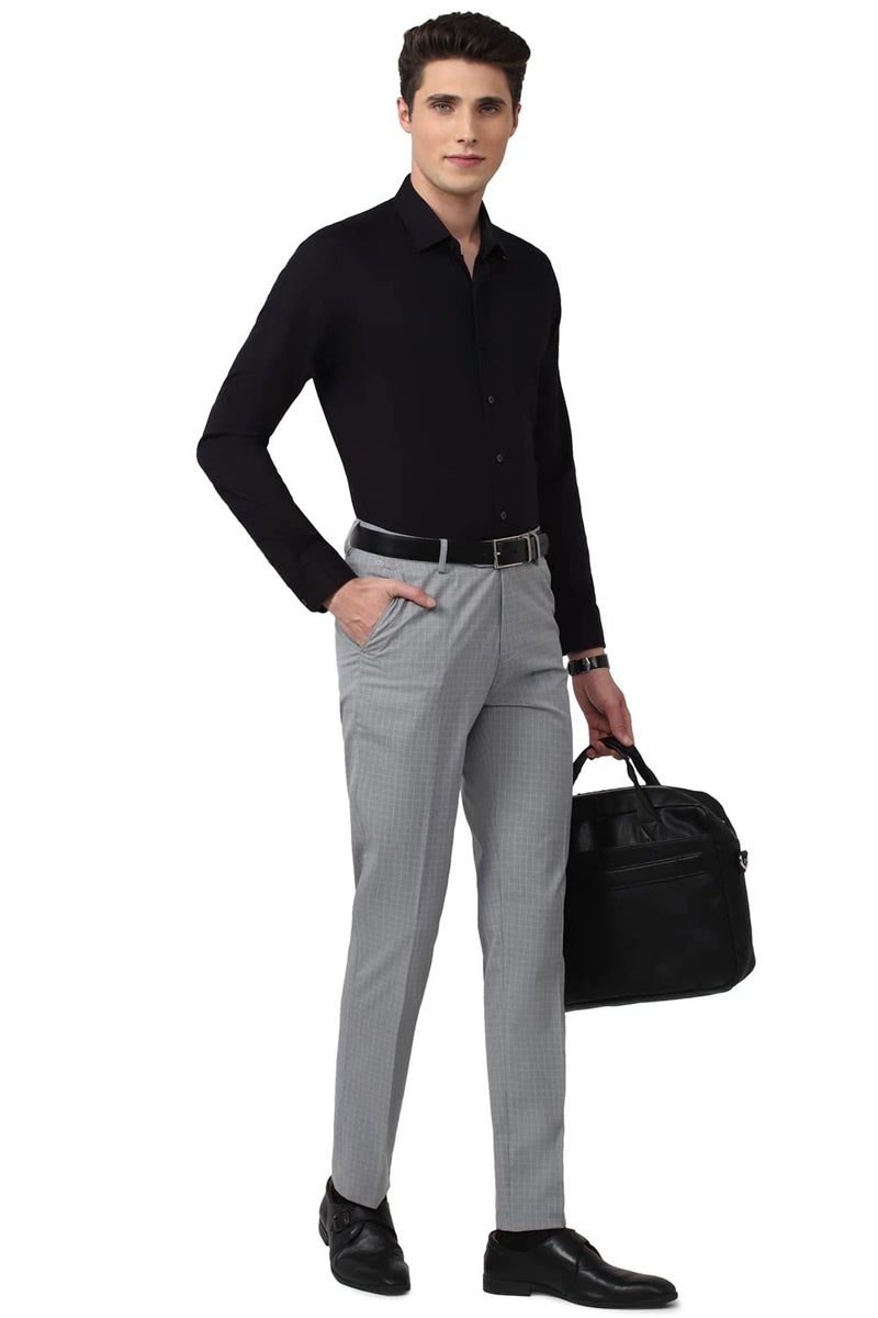 Peter England Men's Textured Everyday Signature Neo-Slim Fit Mid Rise Formal Trouser Light Grey - Image 5