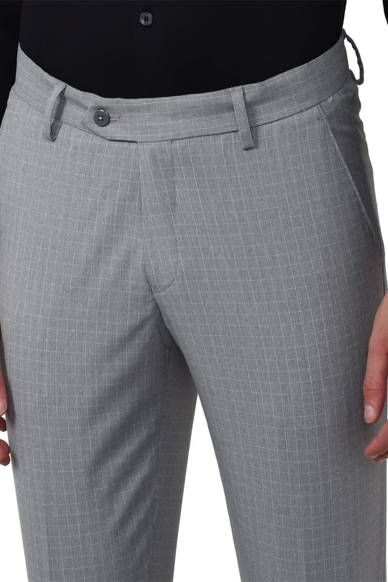 Peter England Men's Textured Everyday Signature Neo-Slim Fit Mid Rise Formal Trouser Light Grey - Image 4