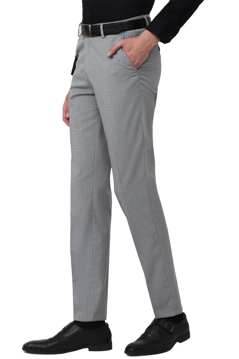 Peter England Men's Textured Everyday Signature Neo-Slim Fit Mid Rise Formal Trouser Light Grey - Image 2