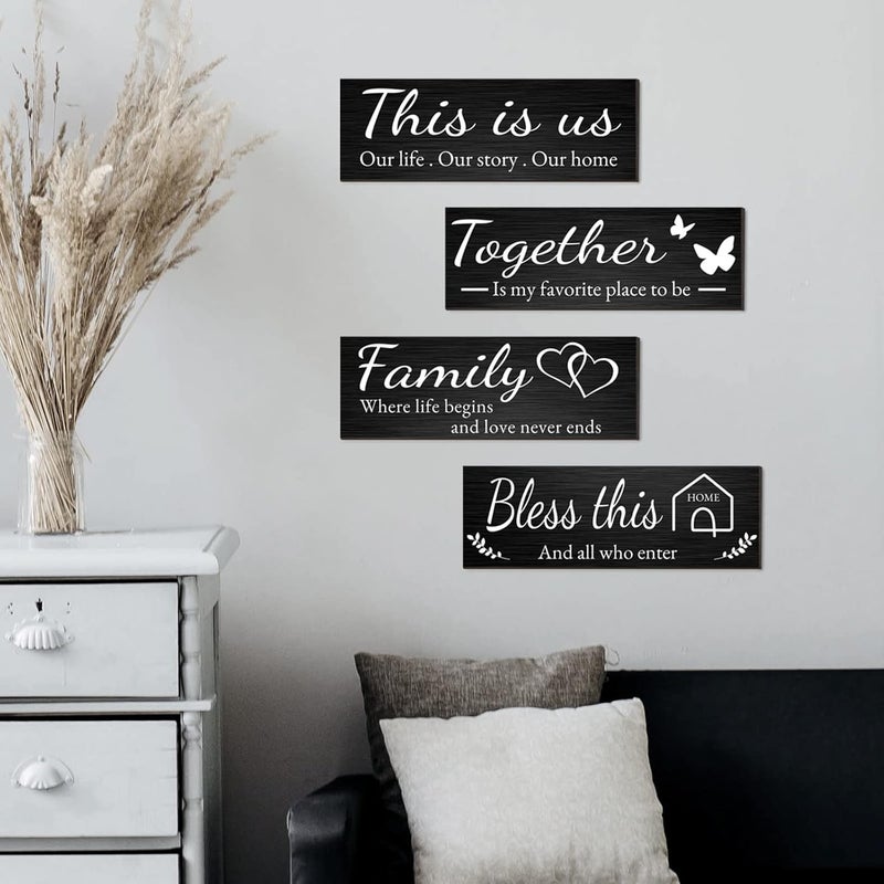 Joyhawk 4 Pieces Home Wall Decor Signs, THIS IS US/TOGETHER/BLESS THIS HOME/FAMILY Wall Decor For Living Room Bedroom, Rustic Wooden Farmhouse Wall Art Decor, 4.7 x 13.8 Inch(Black) - Image 5