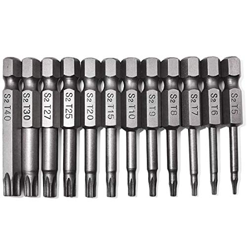 PTSLKHN Torx Screwdriver Bit Set, PTSLKHN S2 Steel Magnetic Security Tamper Proof Star 6 Point Screw Driver Kit Tools, 12PCS 1/4" Hex Shank T5-T40 50mm Length, Perfect for IKEA Type Furniture - Image 1