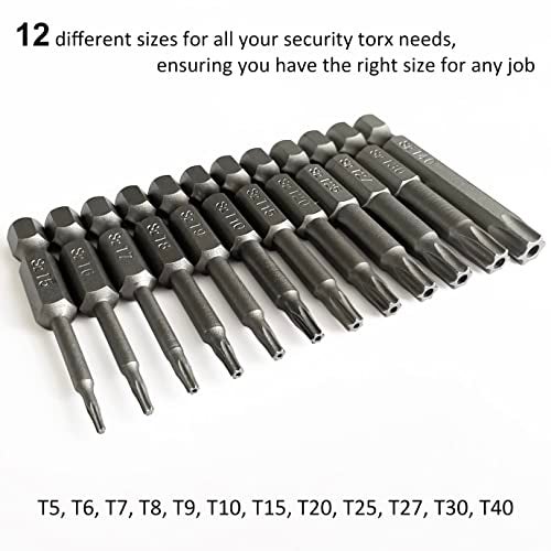 PTSLKHN Torx Screwdriver Bit Set, PTSLKHN S2 Steel Magnetic Security Tamper Proof Star 6 Point Screw Driver Kit Tools, 12PCS 1/4" Hex Shank T5-T40 50mm Length, Perfect for IKEA Type Furniture - Image 3