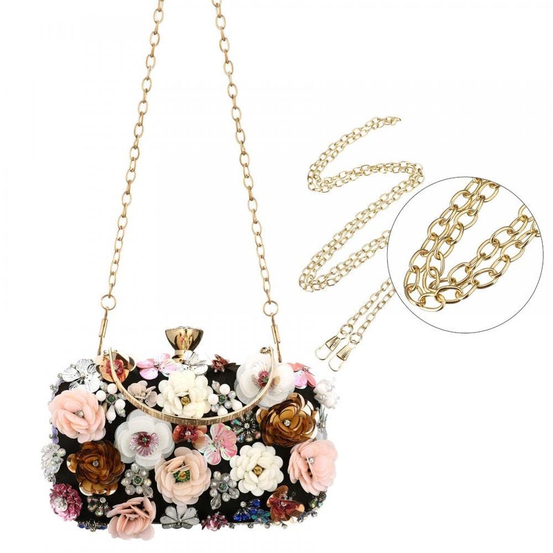 Gets Sequins Floral Handbag Rose Nude Clutch Purses and Handbags for Women Wedding Prom Banquet Party 3D Sequins Evening Handbag - Image 4