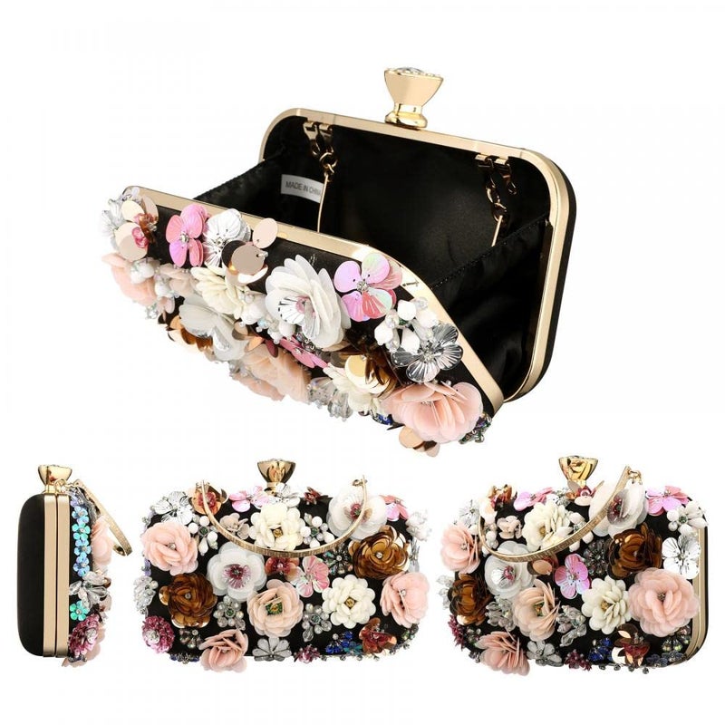 Gets Sequins Floral Handbag Rose Nude Clutch Purses and Handbags for Women Wedding Prom Banquet Party 3D Sequins Evening Handbag - Image 5