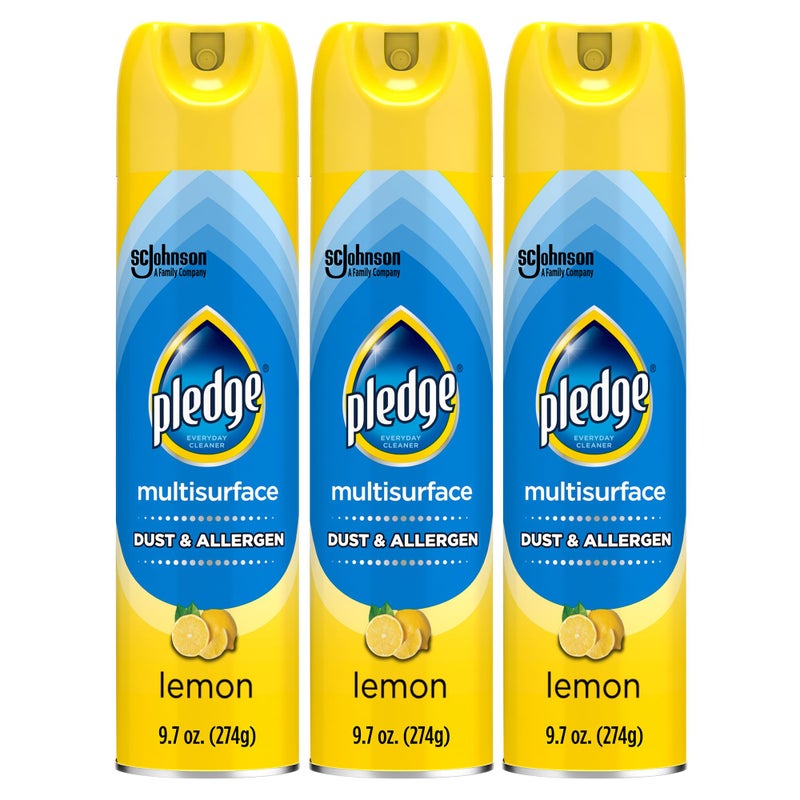 Pledge Dust & Allergen Multisurface Cleaner, Aerosol Spray, Lemon Scent, 9.7oz (Pack of 3) - Image 1