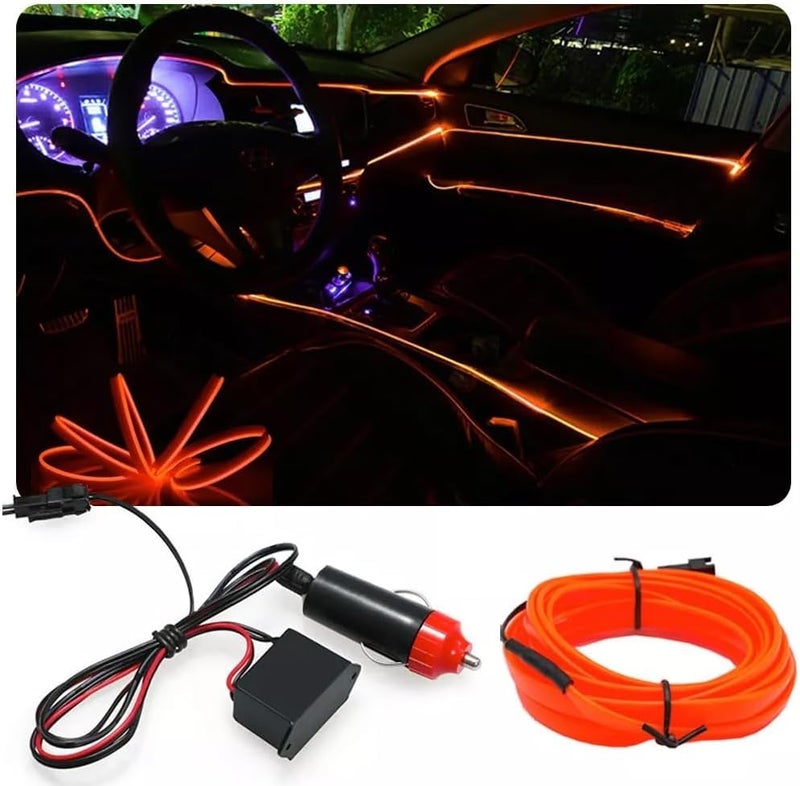 Car LED Strip Light, Universal Car Interior Light, Car LED Light Bar, Lighter, Neon Light Tube Driving Wire -3M - Orange-Nesmah Store
