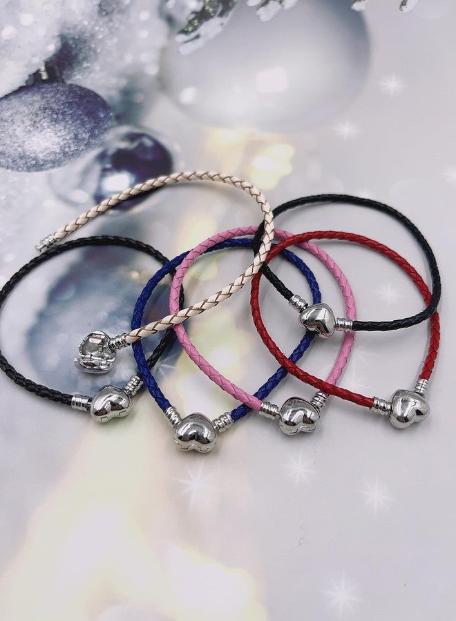 OutstandLong 3mm Leather Charm Bracelet Heart Barrel Snap Clasp Handmade Braided Wristband for European Pandora Charm Bead Multiple Sizes 16-21CM, Metal, base - Image 5