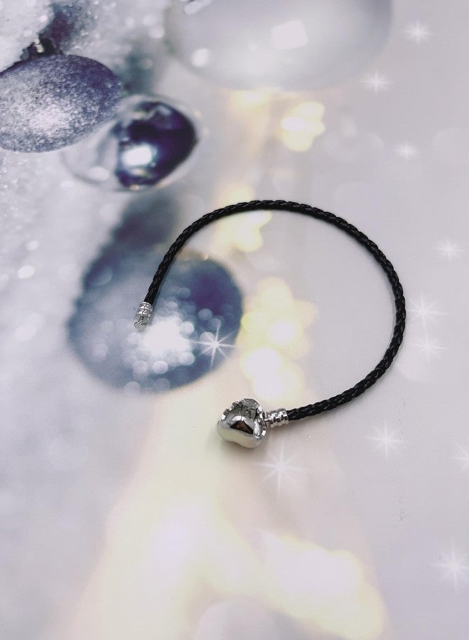 OutstandLong 3mm Leather Charm Bracelet Heart Barrel Snap Clasp Handmade Braided Wristband for European Pandora Charm Bead Multiple Sizes 16-21CM, Metal, base - Image 3