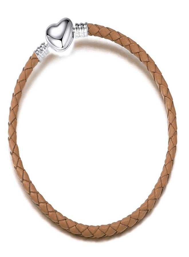 OutstandLong 3mm Leather Charm Bracelet Heart Barrel Snap Clasp Handmade Braided Wristband for European Pandora Charm Bead Multiple Sizes 16-21CM, Metal, base - Image 1