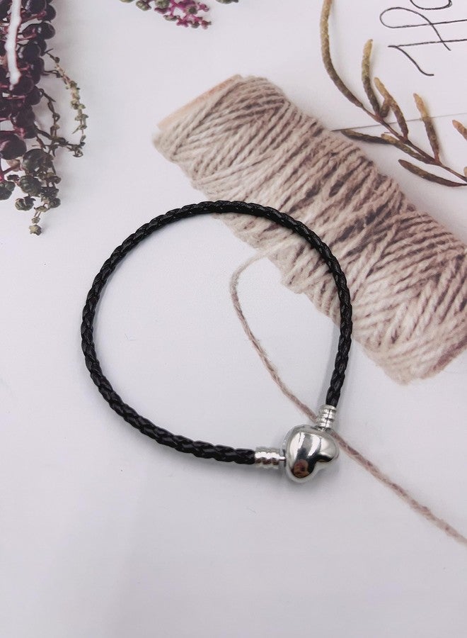 OutstandLong 3mm Leather Charm Bracelet Heart Barrel Snap Clasp Handmade Braided Wristband for European Pandora Charm Bead Multiple Sizes 16-21CM, Metal, base - Image 2