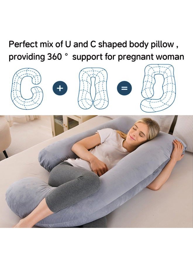 Wodsfay U-Shaped Pregnancy Pillow for Sleeping, Full Body Support for Back, HIPS & Belly - 57 Inch Maternity Pillow with Machine Washable Cover | Maternity Essential (Velvet Grey-57inch) - Image 4