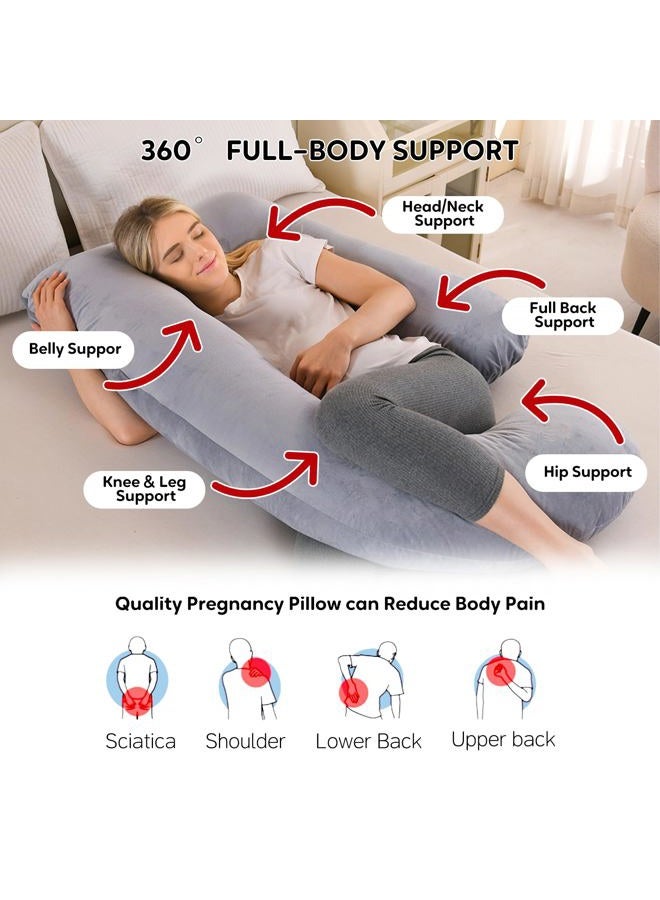 Wodsfay U-Shaped Pregnancy Pillow for Sleeping, Full Body Support for Back, HIPS & Belly - 57 Inch Maternity Pillow with Machine Washable Cover | Maternity Essential (Velvet Grey-57inch) - Image 3