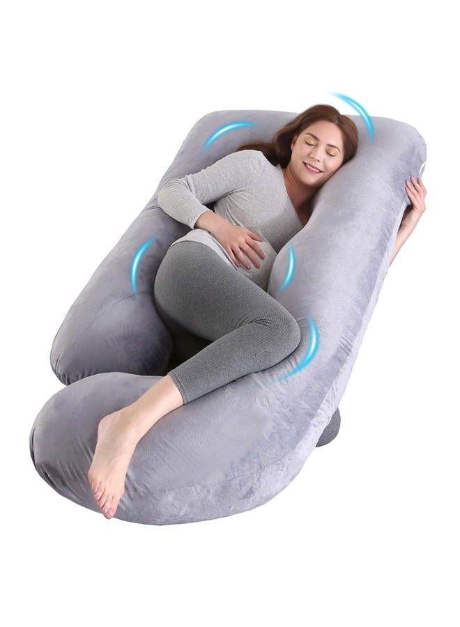 Wodsfay U-Shaped Pregnancy Pillow for Sleeping, Full Body Support for Back, HIPS & Belly - 57 Inch Maternity Pillow with Machine Washable Cover | Maternity Essential (Velvet Grey-57inch) - Image 1