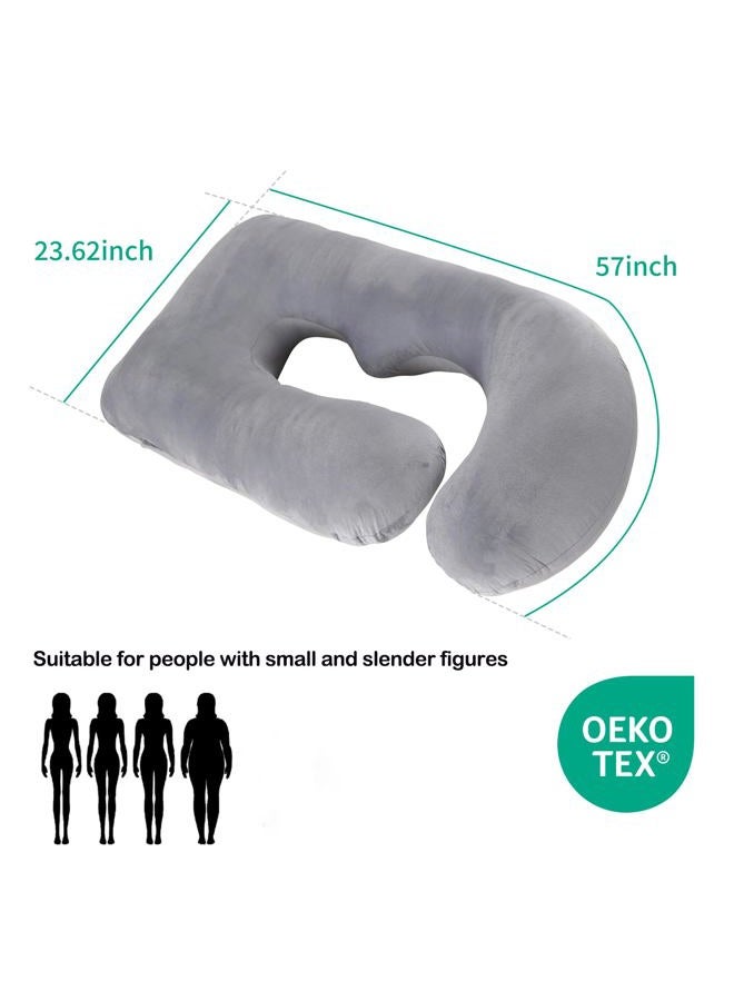 Wodsfay U-Shaped Pregnancy Pillow for Sleeping, Full Body Support for Back, HIPS & Belly - 57 Inch Maternity Pillow with Machine Washable Cover | Maternity Essential (Velvet Grey-57inch) - Image 2