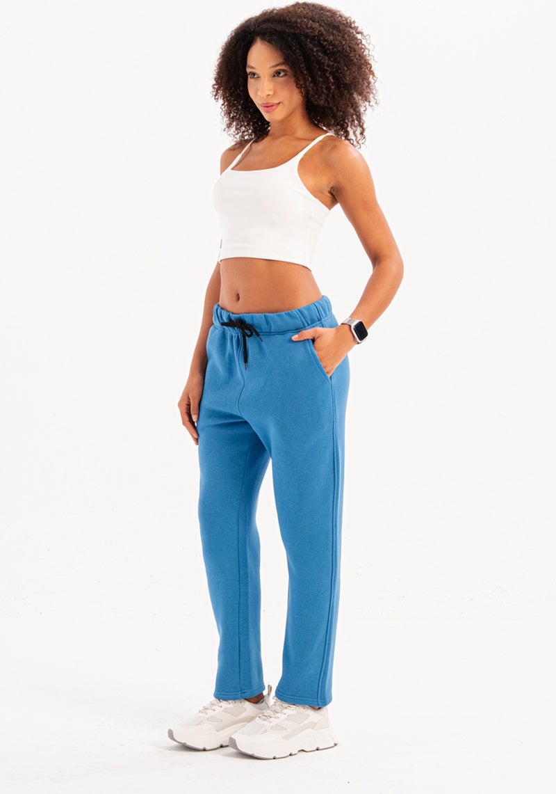 Justever Relaxed Fit Brushed Fleece Lined Blue Women's Sweatpants - Echo  - Image 1