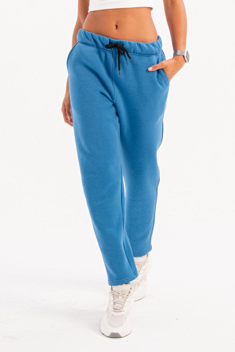 Justever Relaxed Fit Brushed Fleece Lined Blue Women's Sweatpants - Echo  - Image 3