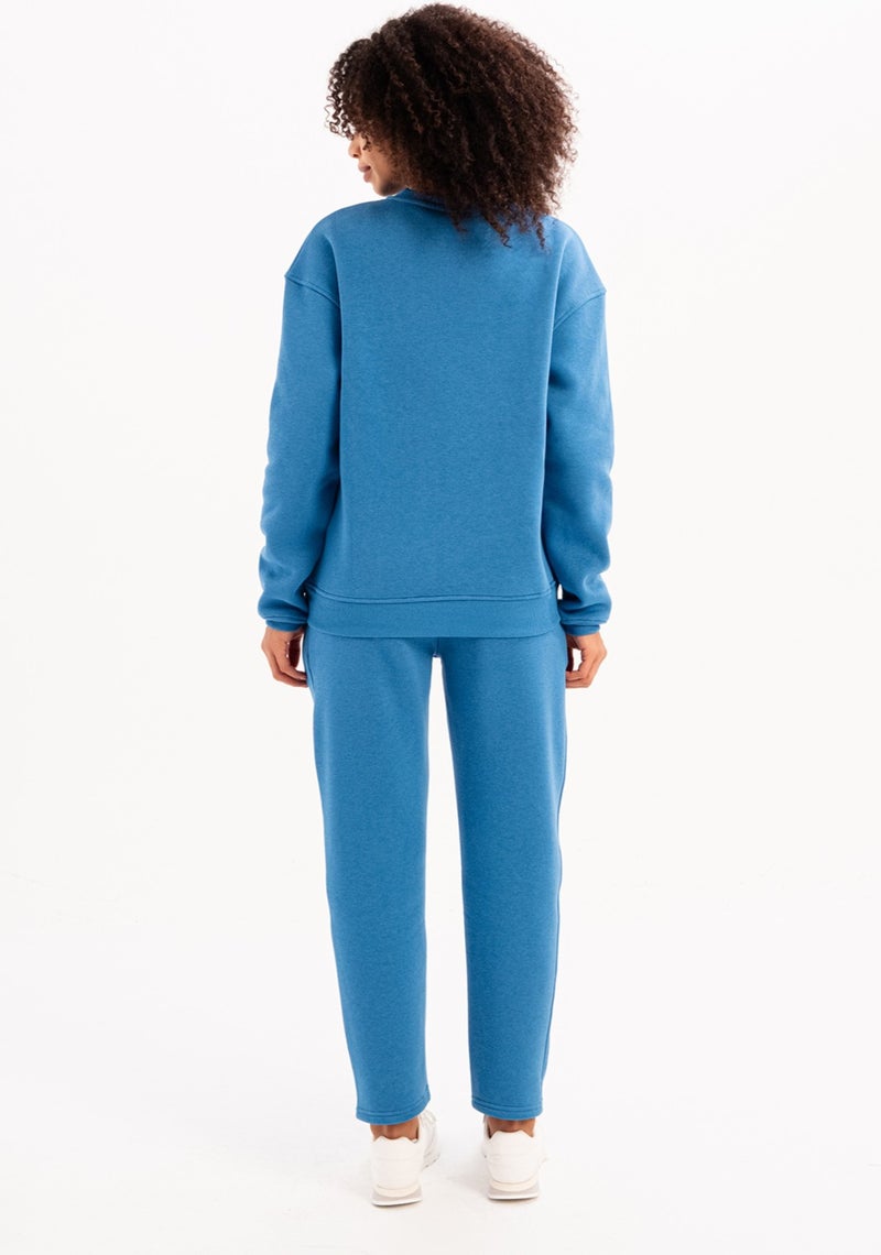 Justever Relaxed Fit Brushed Fleece Lined Blue Women's Sweatpants - Echo  - Image 4