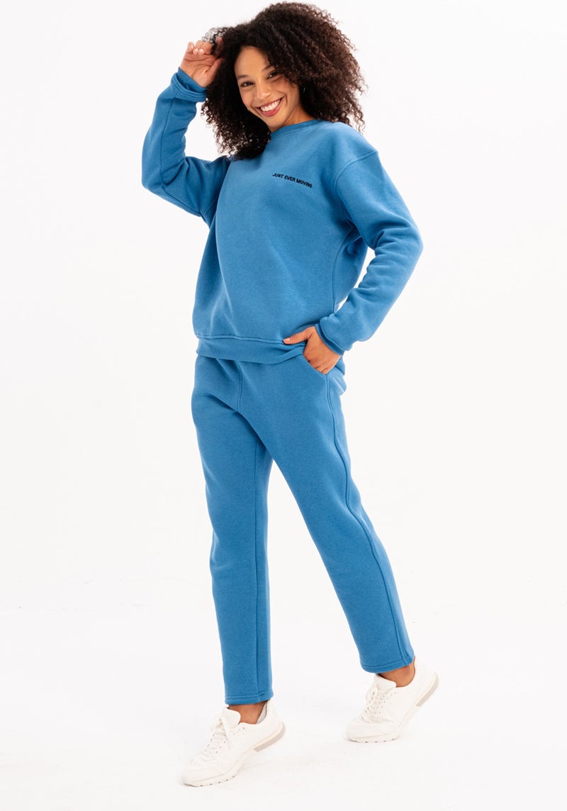 Justever Relaxed Fit Brushed Fleece Lined Blue Women's Sweatpants - Echo  - Image 5