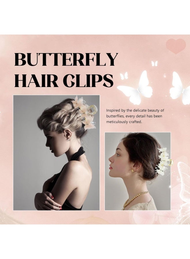 2 Pack Butterfly Hair Clips Elegant Pearl Crystal Butterfly Hair Claw Clips, Handmade Acrylic Butterflies Non Slip Strong Hold Clips for Women Girls（White/Pink） - Image 3