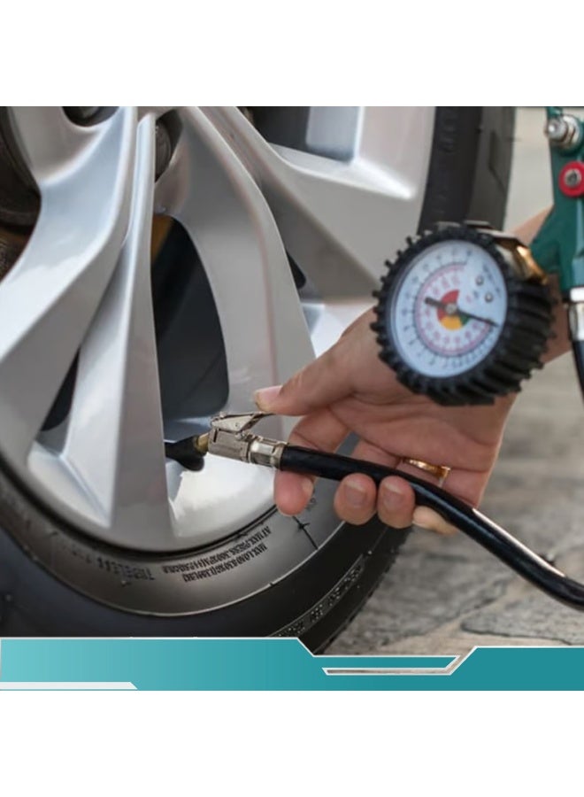 توتال مسدس نفخ الإطارات TOTAL Air TAT11601، ضغط 8.5 بار، 120 رطل لكل بوصة مربعة، مع مقياس ضغط 63.5 مم، خرطوم ضغط عالي 350 مم، مجموعة موصلات سريعة، مدخل هواء 1/4 بوصة، أداة نفخ إطارات السيارات والدراجات النارية والسيارات الرياضية متعددة الاستخدامات للورشة والمرآب ومجموعة ملحقات ضاغط للاستخدام الاحترافي X - Image 2