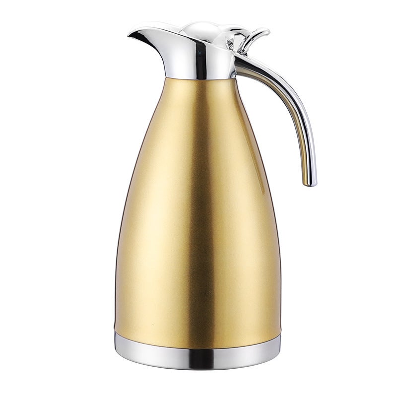 Stainless steel Vacuum Thermos double layer thermos bottle European style coffee pot household hot water bottle cold water bottle 2l gift Gold 