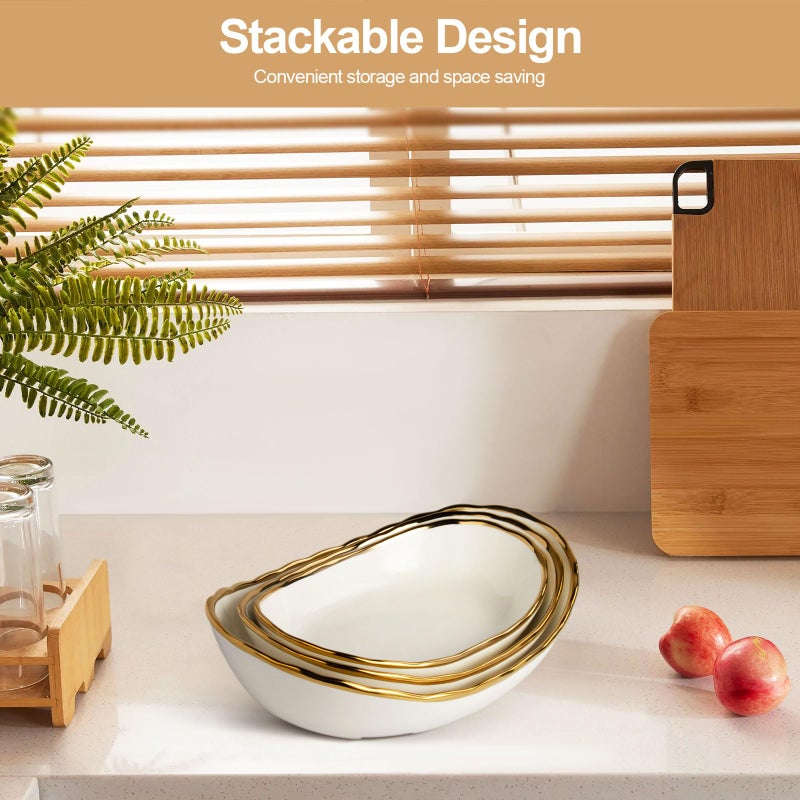 YUNLINLI Fruit Bowl for Kitchen Counter, 3 Tier Fruit Basket for Counter, Ceramic Holder, Tiered Stand with Metal Stand, Detachable Rack for Fruit Vegetable Snack Dessert Storage (White) - Image 3