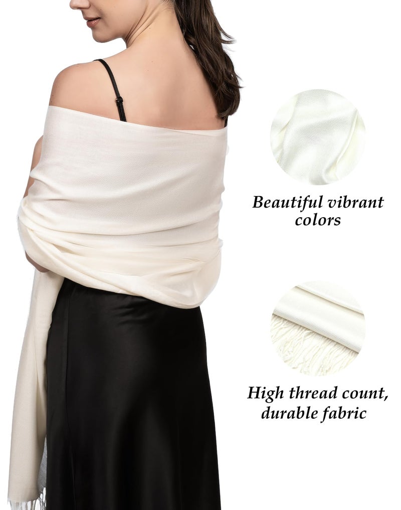 Achillea Soft Silky Pashmina Scarf for Women â€“ Shawl Wrap for Evening Dresses, Bridesmaids, Weddings & Everyday Wear (Ivory) - Image 5