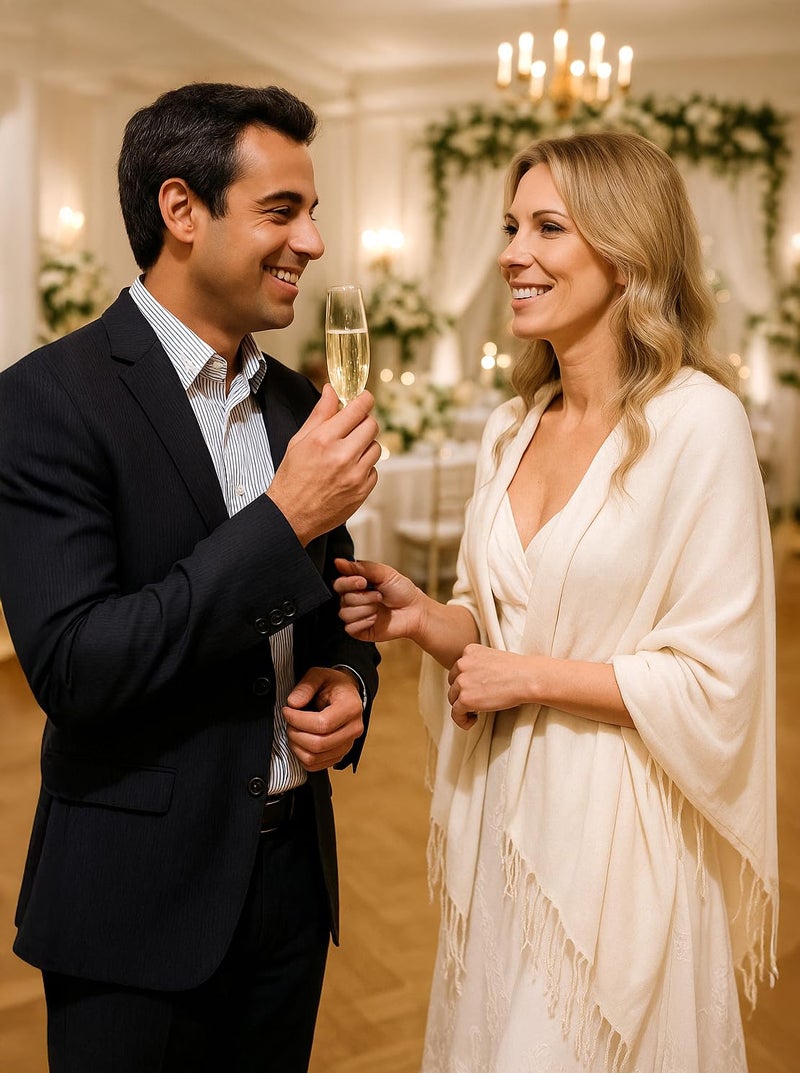 Achillea Soft Silky Pashmina Scarf for Women â€“ Shawl Wrap for Evening Dresses, Bridesmaids, Weddings & Everyday Wear (Ivory) - Image 2