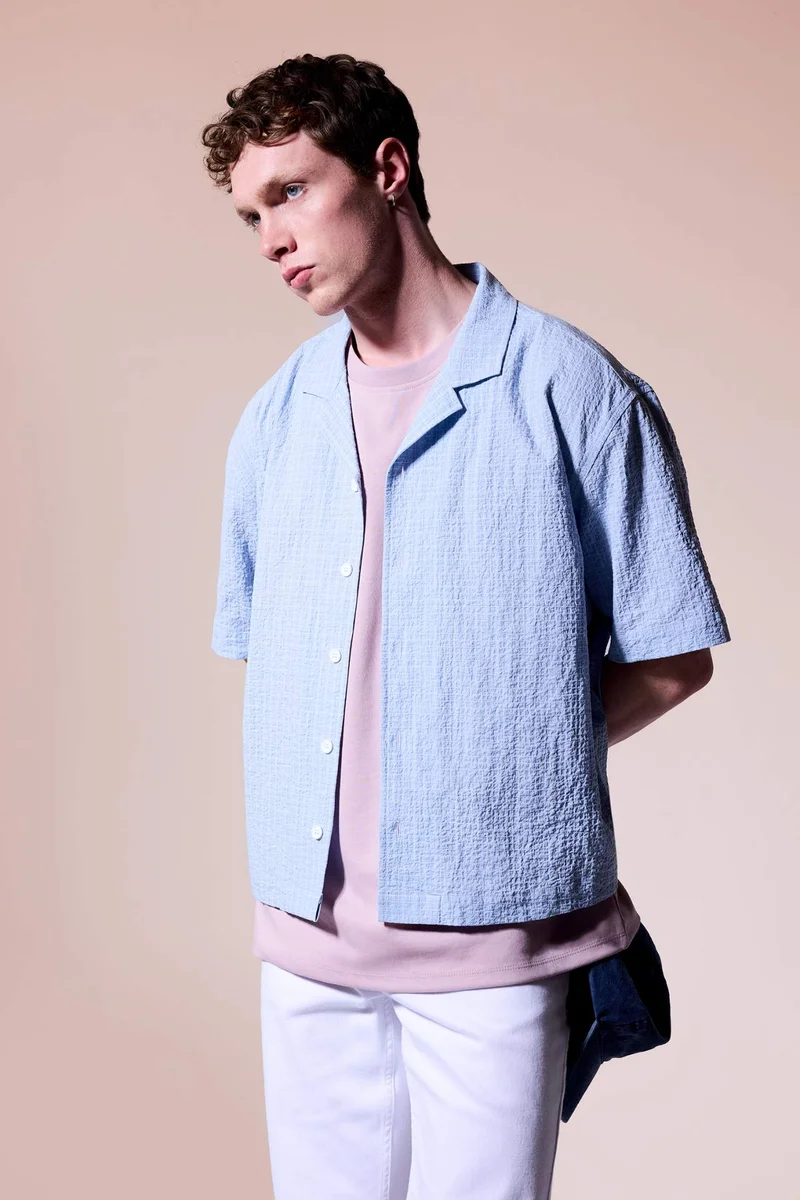 Boxy Fit Apache Neck Short Sleeve Shirt